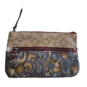 JS Jim Shore Canvas Purse Clutch Wallet Double Zipper Dual Design 8" x 5"